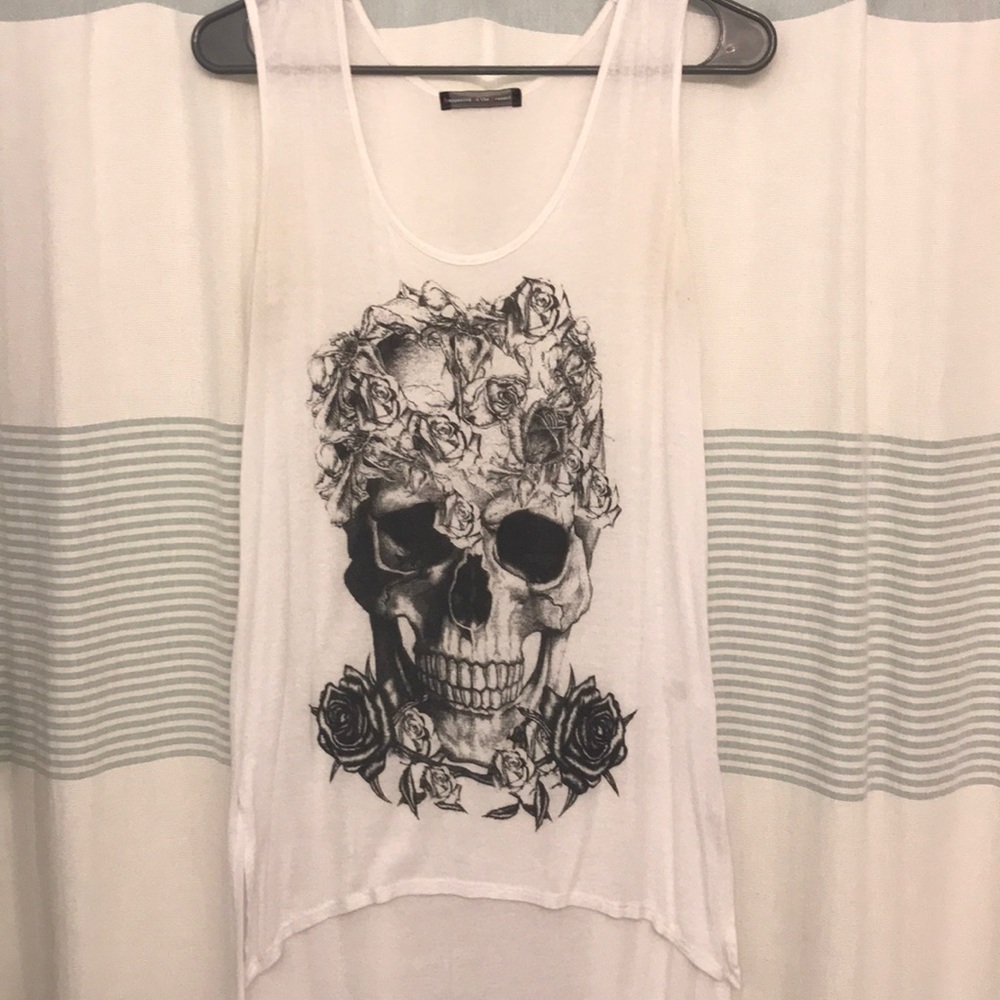 Nordstrom long sheer tank with black skull & roses